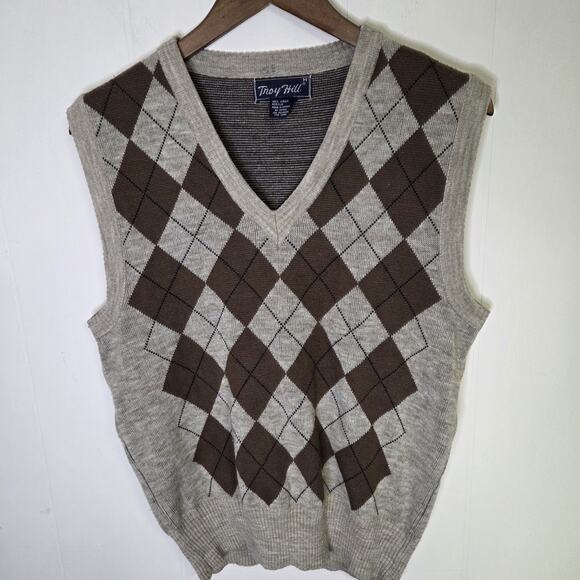 Troy Hill Mens Tan And Brown Argyle Sweater Vest Size Medium - Picture 1 of 6